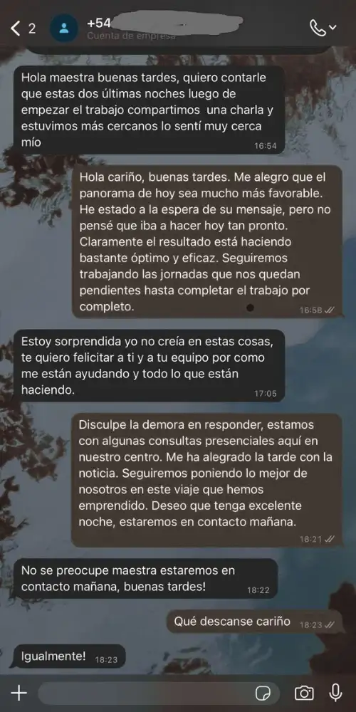 testimonio de WhatsApp sobre resultados en amarre de amor